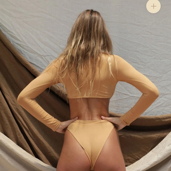 Elegant Tan One Piece Swimsuit - Picture 6 of 11